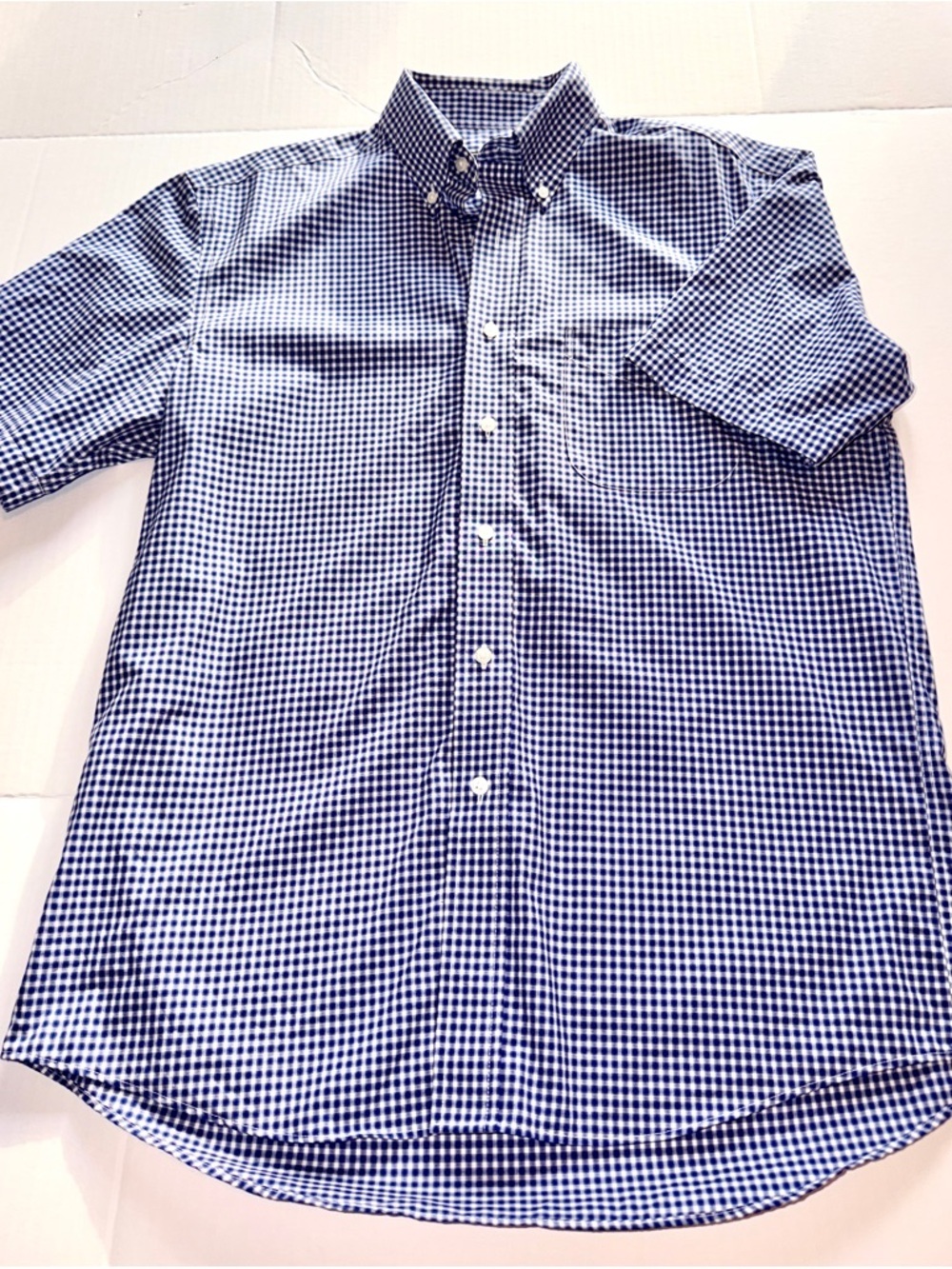 Jos. A. Bank Men's Navy and White Gingham Short-Sleeve Button-Down Shirt